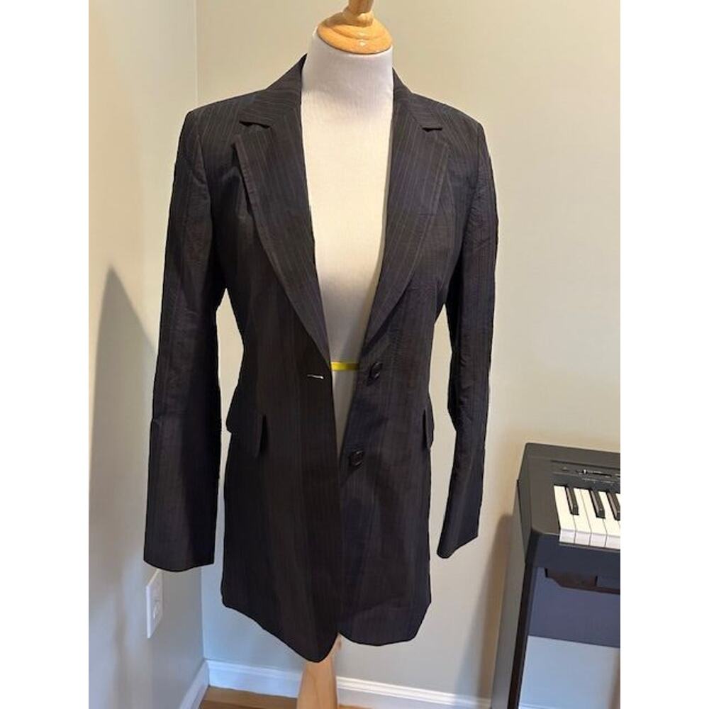 Akris Navy Pinstriped Silk & Cotton Navy Blazer Sz 4 NWT